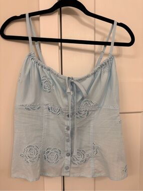 wild fable Light Blue Eyelet Button-Front Tank Top